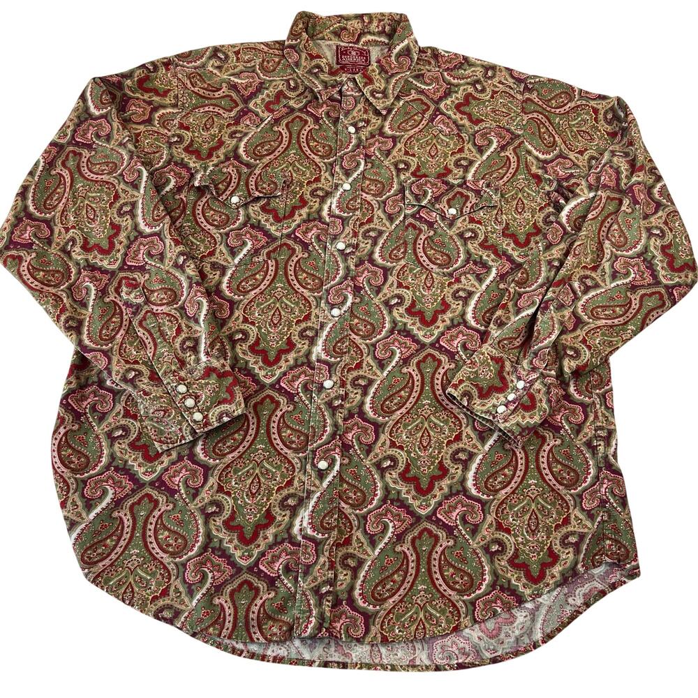 Lucky Brand Vintage Paisley Pearl Snap Button Down Shirt Men's size XL